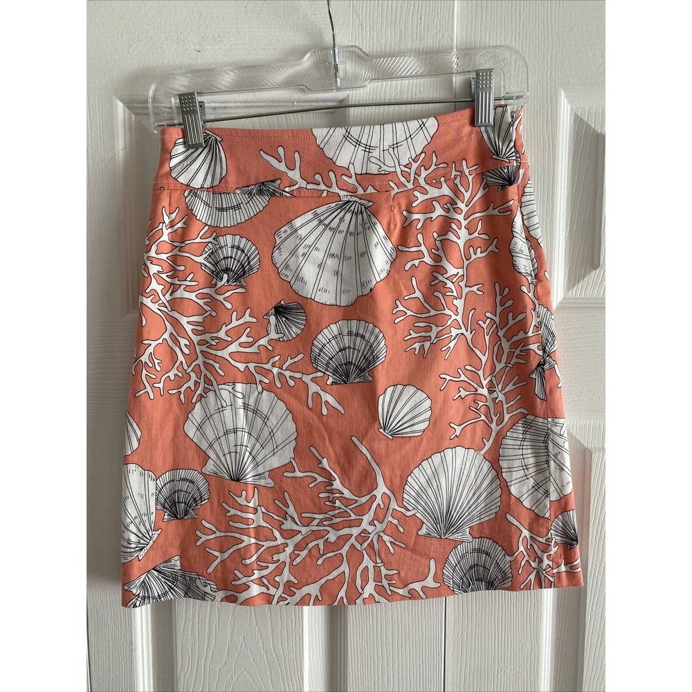 Skirtin Around Coastal Shell Mini Skirt Womens Size 10 Peach Coral Cotton Blend
